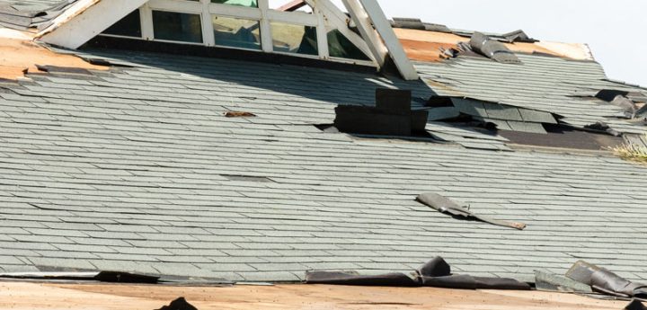 close up of a damaged roof of a house